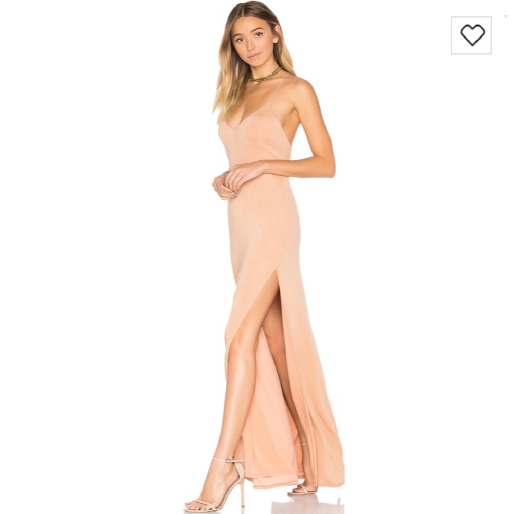 NBD Peach Spaghetti-Strap Maxi Dress with High Side Slit